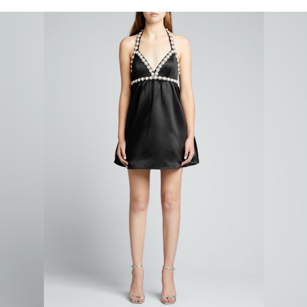 Alice + Olivia Black Mini Dress with White pearl Accents